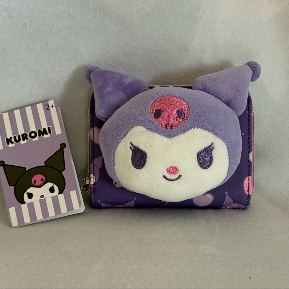 NWT Kuromi Plush Face Loungefly Wallet - Purple